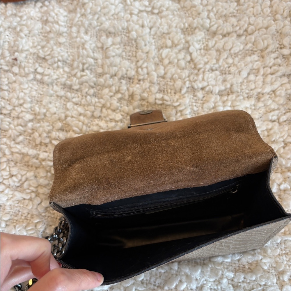 Brown Python-Texture Shoulder Bag with Gunmetal C… - image 3